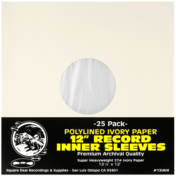 (25) 12 Premium Ivory Polylined Record Inner Sleeves - Archival Quality, Heavyweight Paper & Plastic - 12IAIV