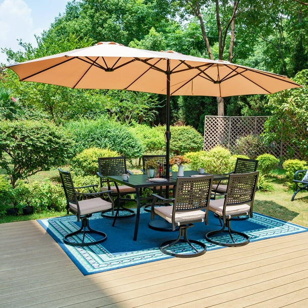 MF Studio 8Piece Outdoor Patio Set with 15 FT Doublesided Umbrella, 6