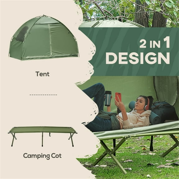 Foldable Camping tent  2-in-1 Camping Set Includes a Camping Tent and an Elevated Cot for Camping Hiking & Traveling