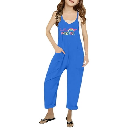 JIAYUE Boys Girls Jumpsuits Square Collar Sleeveless And Casual Letter Print Denim For Back To School Comfortable Outfit For Baby Classic Overalls Kids Rompers