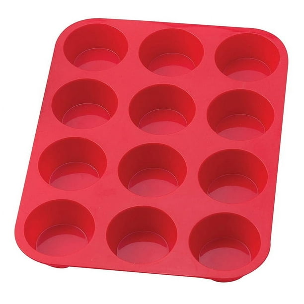 Zhuge Molde de silicona para 12 muffins, antiadherente, de papel sin BPA, para tartas, 1 paquete, tamaño normal (rojo)