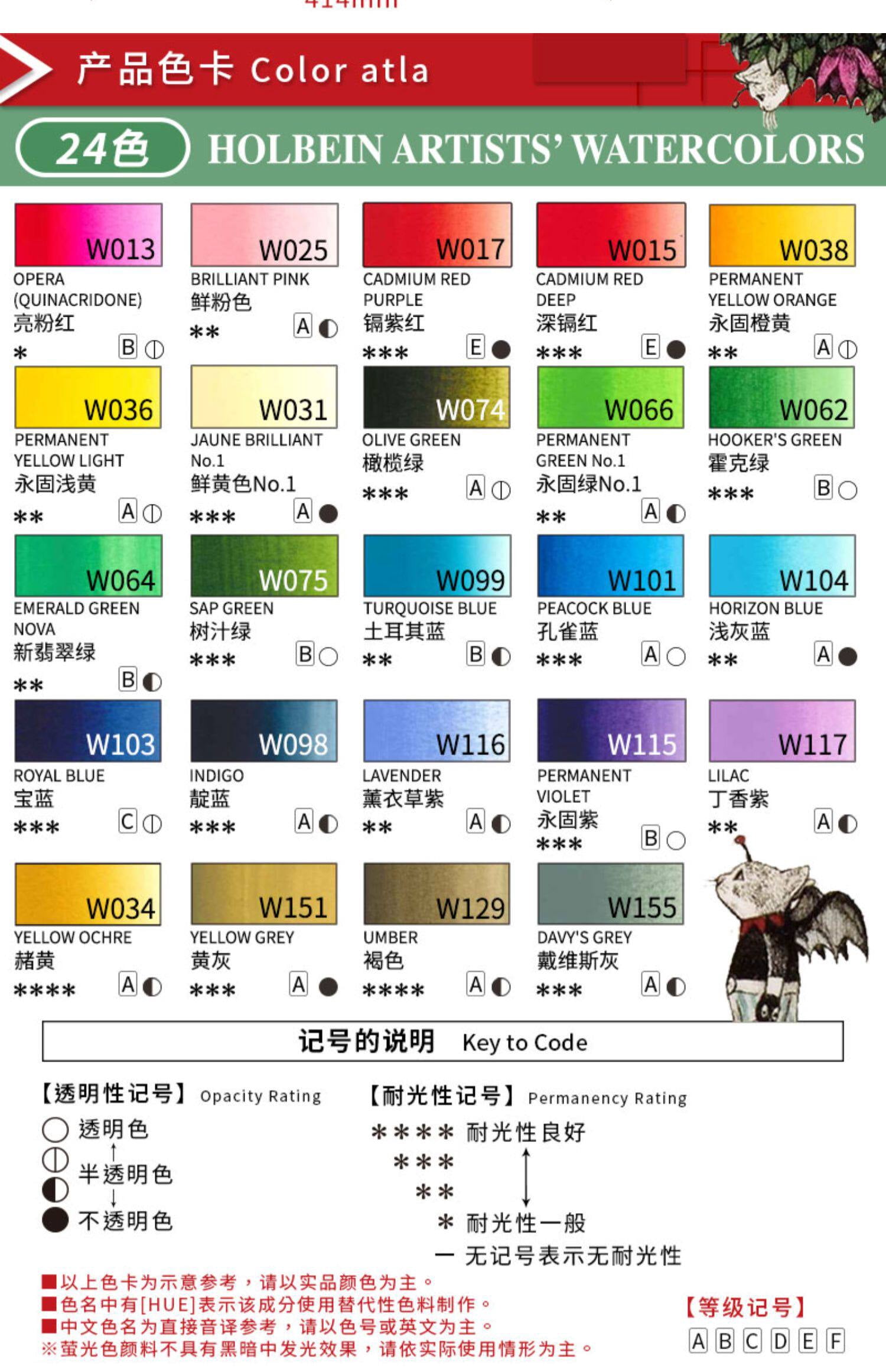 Holbein x Higuchi Yuko Artist Watercolor Paint Set, 24 Colors, 5ml Tubes - Professional HWC Watercolors for Artists & Illustrators