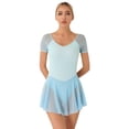 thumbnail image 2 of Miutii Womens Ballet Dance Dress Sheer Mesh Skirted Leotard Gymnastics Bodysuits Ballerina Outfit Light Blue M, 2 of 8
