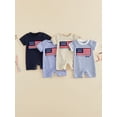 thumbnail image 3 of BemeyourBBs Newborn Baby Boy Girl 4th of July Outfit Summer Clothes Infant Baby Patriot Independent Day Clothes Waffled Stripes Romper Short Sleeve American Flag Embroidery Jumpsuit Bodysuit Playsuit, 3 of 9