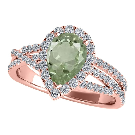 Mauli Jewels Rings for Women 2.34 Carat Diamond and Pear Shaped Green Amethyst Ring Shared-prong 10K Rose Gold