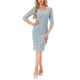 thumbnail image 1 of Vestido de trabajo midi ajustado de mujer con cuello cuadrado y mangas 3/4, estampado de cuadros, color verde lago, 1 of 6