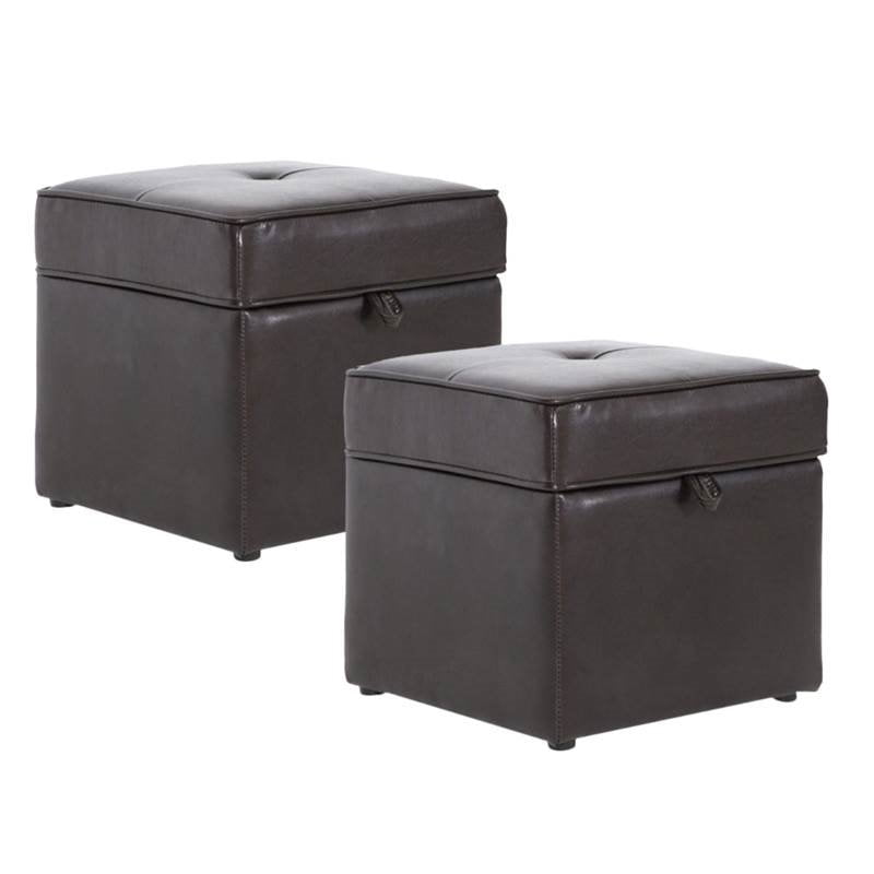 Cube Storage Ottoman in Dark Brown (Set of 2)
