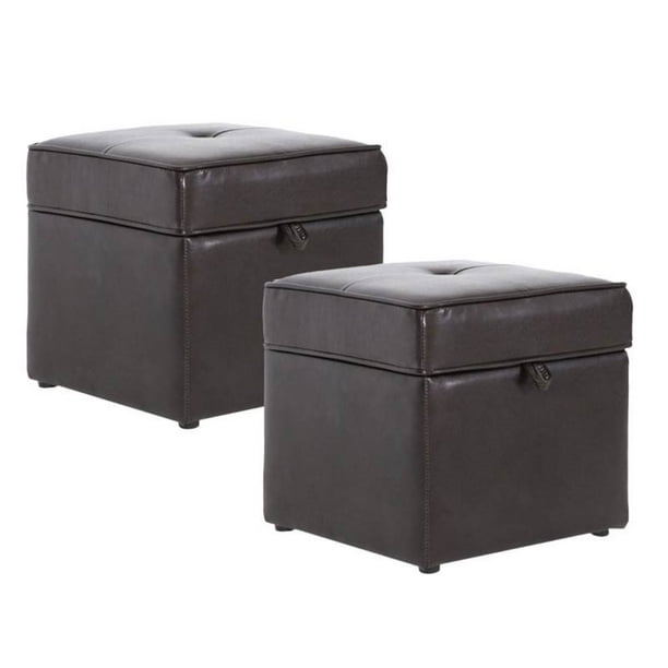 Cube Storage Ottoman in Dark Brown (Set of 2)
