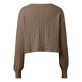 thumbnail image 4 of Wang6 Women Lightweight Cropped Cardigans Sweaters Trendy Long Sleeve Button Cable Knit Sweater Fall V Neck Knitted Outwear Tops Khaki One Size, 4 of 5