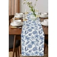 thumbnail image 4 of Blue Coastal Table Runner Cotton Linen 108 Inch Holiday Dresser Scarves, Shell Floral Ocean Retro Tablerunner for Kitchen Coffee Dining Bedroom Home Living Room Dinner Scarf Décor 13''x108'', 4 of 9