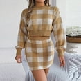 thumbnail image 2 of Annhoo Skirt Sets Women 2 Piece Knit Plaid Sweater Outfits Round Neck Long Sleeve Crop Tops and Mini Skirts Fall Outfits, 2 of 8