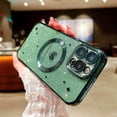thumbnail image 2 of iPhone 14 Pro Max Magnetic Case, Compatible with MagSafe, Luxury Plating Cute Love Heart Bling Star Phone Case for Women Girls, Soft TPU Full Camera Shockproof Protective Clear Case (Green), 2 of 14