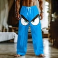 thumbnail image 2 of LODIENY Linen Pants for Men Cute 3D Novelty Expression Printed Wide Leg Drawstring Elastic High Waist Lounge Trousers Loose Regular Fit Cotton Beach Vacation Long Pants with Pockets C-Blue S, 2 of 4