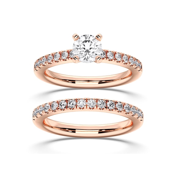 KEEVA JEWELS 1.50Ct Round Moissanite Engagement Ring With Matching Wedding Band for Women Made in 18K Rose Gold Plated Silver Size 6
