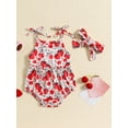 thumbnail image 4 of Musuos Baby Girl 2Pcs Summer Outfits 3M 6M 12M 18M Sleeveless Tie Strap Fruit/Floral Print Romper with Headband Set Newborn Clothes, 4 of 8