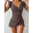 thumbnail image 3 of JASGARDE One Piece Swimdress Tummy Control Ruffle Swimsuit for Women Tie Knot Swim Dresses V Neck Bathing Suit Skirt, 3 of 5