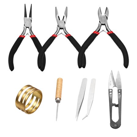 8Pcs Jewelry Making Tool Set with Pliers and Organizer Box, Professional Necklace and Bracelet Crafting Kit for Beading, Wire Cutting, and Jewelry Design (Black)