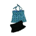 thumbnail image 2 of Island Escape Womens Patterned Ruffle Skirtini 2 Piece Bandeau, Blue, 12, 2 of 2