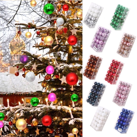 Christmas Colorful Glass Balls Decoration, Festival Party Home Decors, Holiday Xmas Tree Hanging Ornaments Set 36pc 1.57In, 6 Style