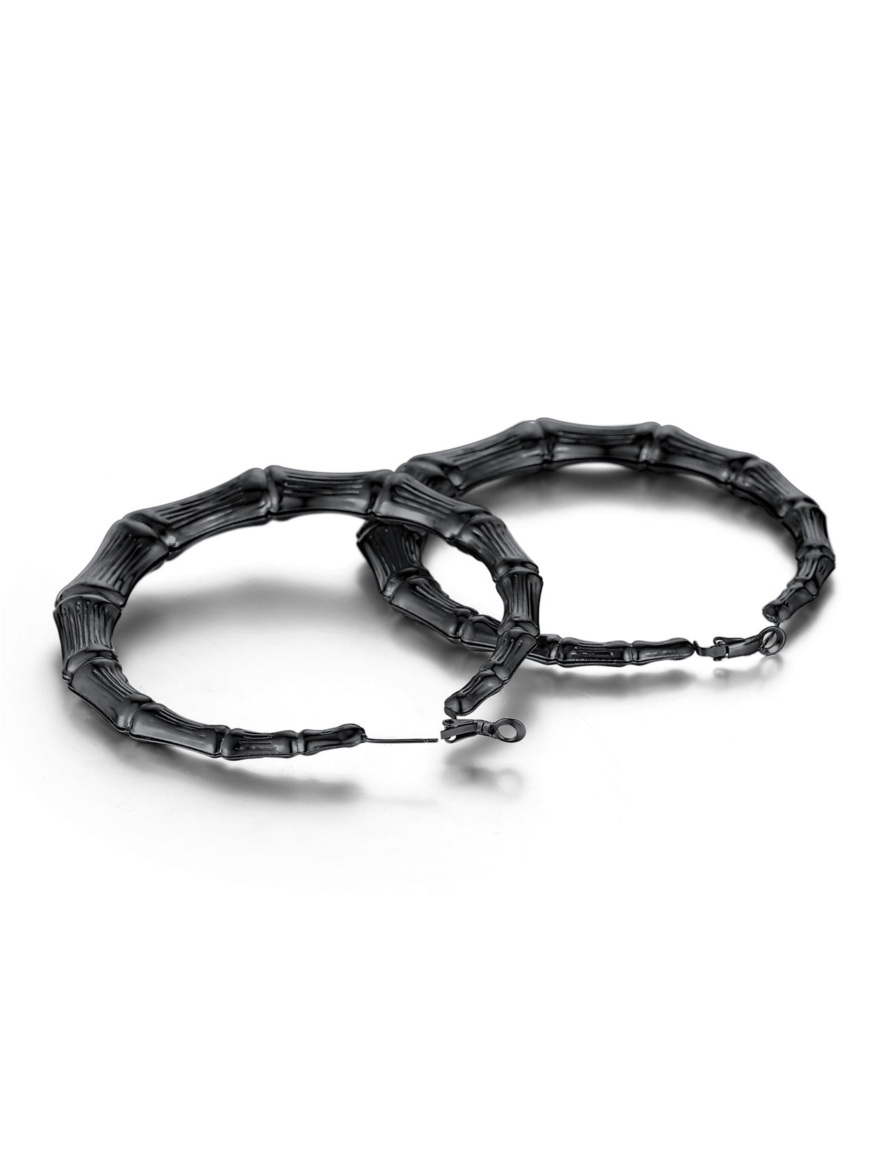 ChainsHouse Bamboo Hoop Earrings for Women Black Hypoallergenic Chunky Earring Stainless Steel Birthday Christmas Anniversary Jewelry Gift