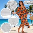 thumbnail image 6 of FKELYI Tropical Palm Tree Flower Print Womens Summer Coverup V-Neck Maxi Beach Dress Soft Caftan with 2 Pcs Chest Patch Batwing Sleeves Loungewear Plus Size Ladies Beachwear, 6 of 7
