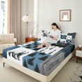 thumbnail image 4 of Feelyou Farmhouse Bear Animal Twin Sheet Sets, Blue Check Patchwork Twin Fitted Sheet, Jungle Pine Tree Plant Flat Sheet, Lightweight Room Decor, 3 Pieces, 4 of 7