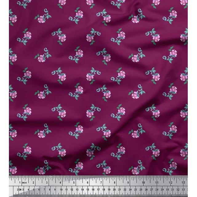 Soimoi Rayon Fabric Leaves & Floral Artistic Decor Fabric Printed Yard 42 Inch Wide