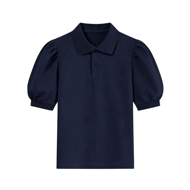Odeerbi Camisas de Golf Para Niñas Peter Pan Collar Puff Camisas de Tenis de Manga Corta Uniforme Escolar
