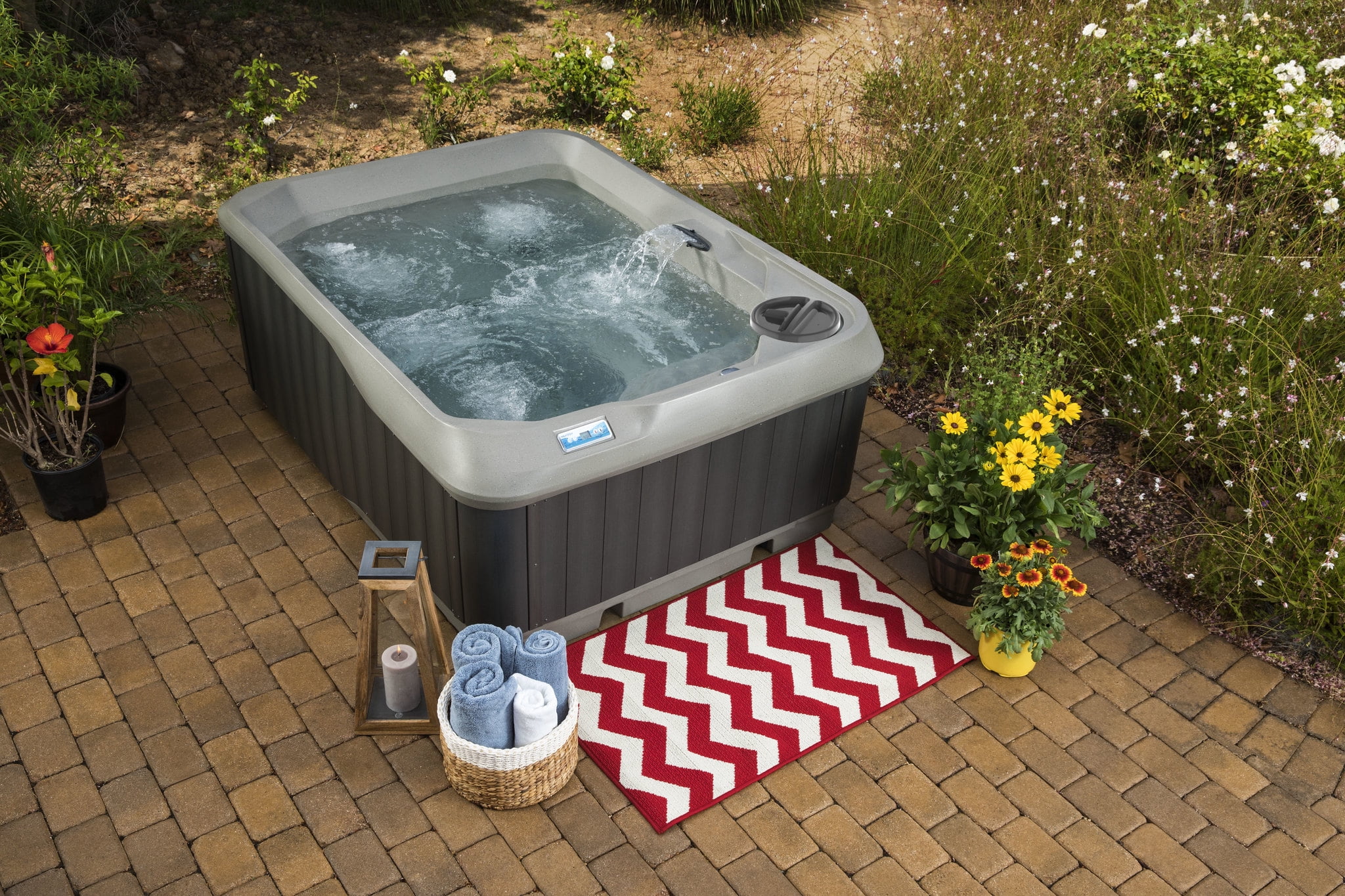 All New 2025 HydroLuxe IBIZA Taupe/Charcoal Hot Tub - 4-Person, 25 Jets, Convertible 110v/220v