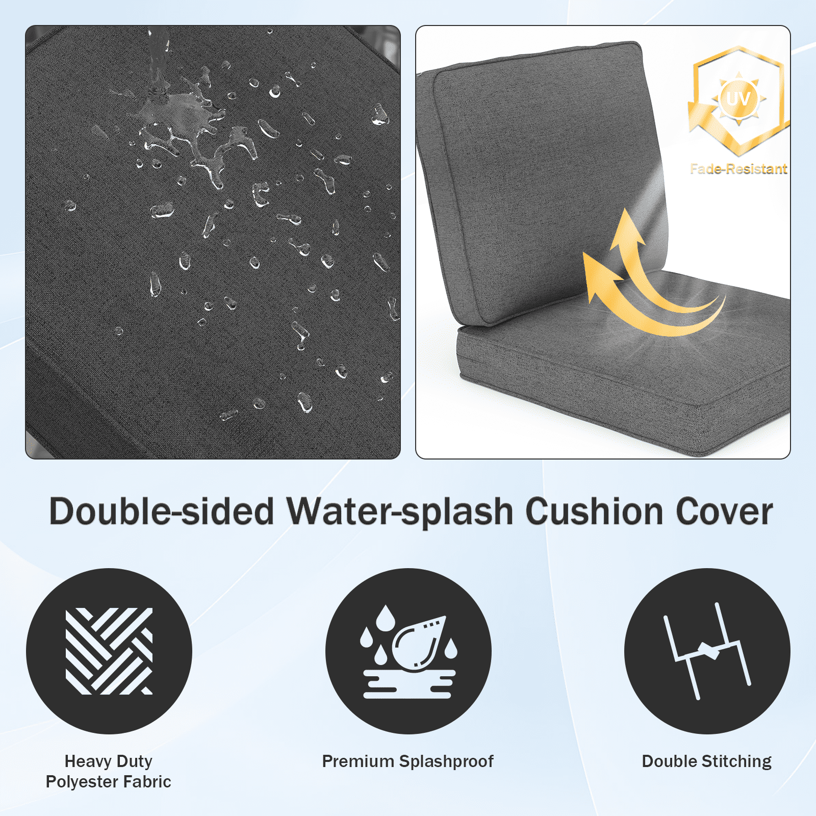 Yeahumalia Outdoor Patio Chair Deep Seat Cushions 23'' x 24'' with Removable Cover, Water and Fade Resistant, Dark Grey