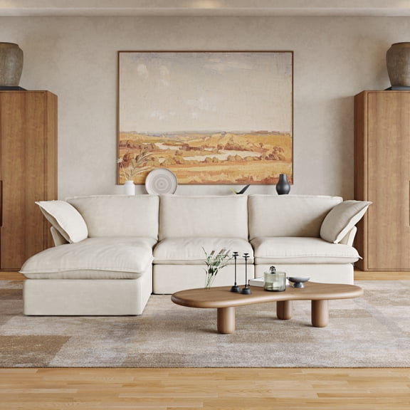 Sdorens Modular Sectional Sofa,L-Shaped Linen Sofa,Modular Couch Free Combination Sofa,3-Seat Sofa with Ottoman for Living Room,Beige