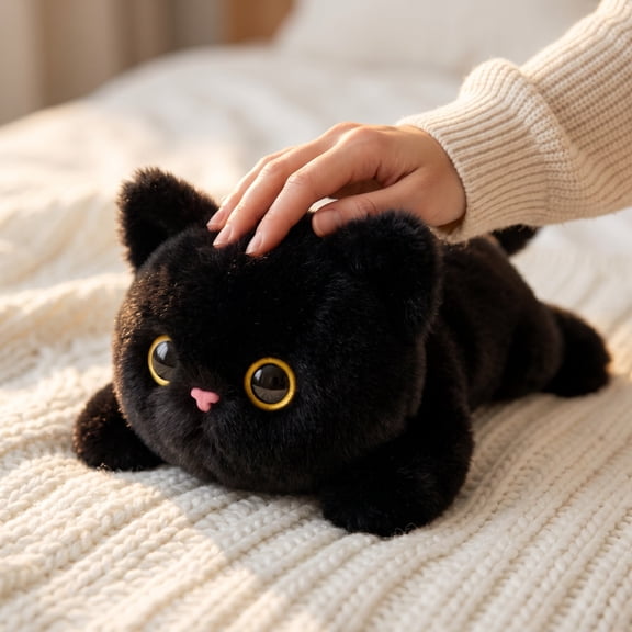 Knisume Calming Weighted Black Cat Stuffed Animals - Soft Realistic Plush Toy, Cute Weighted Plushie Pillow, Plush Gift for All,A