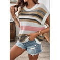 thumbnail image 3 of Women's Pink Stripe Color Block Eyelet Knit Short Sleeve Sweater Tee | [ZhiHiMeRi] | (US 12-14)L, 3 of 12