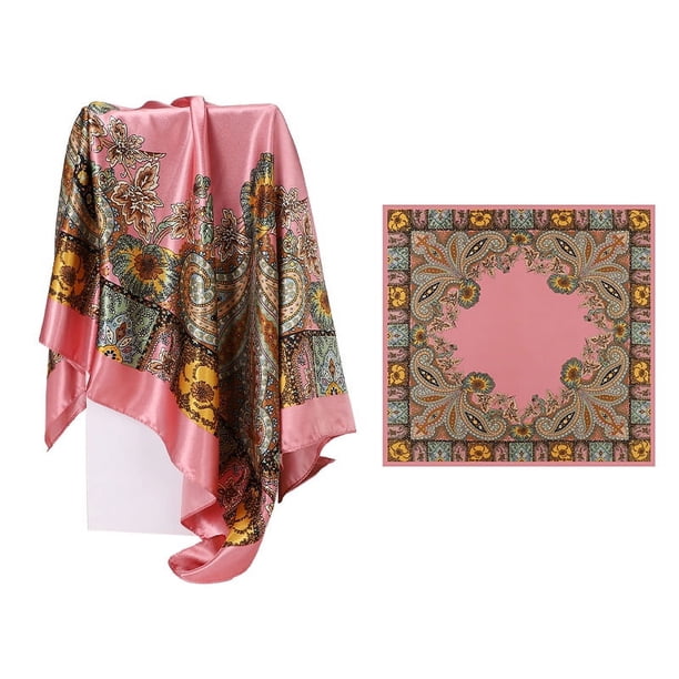 Zhuge Elegante bufanda cuadrada personalizada, nueva bufanda cuadrada grande versátil de primavera de 90 cm, bufanda clásica con estampado retro, 1 pieza (rosa)