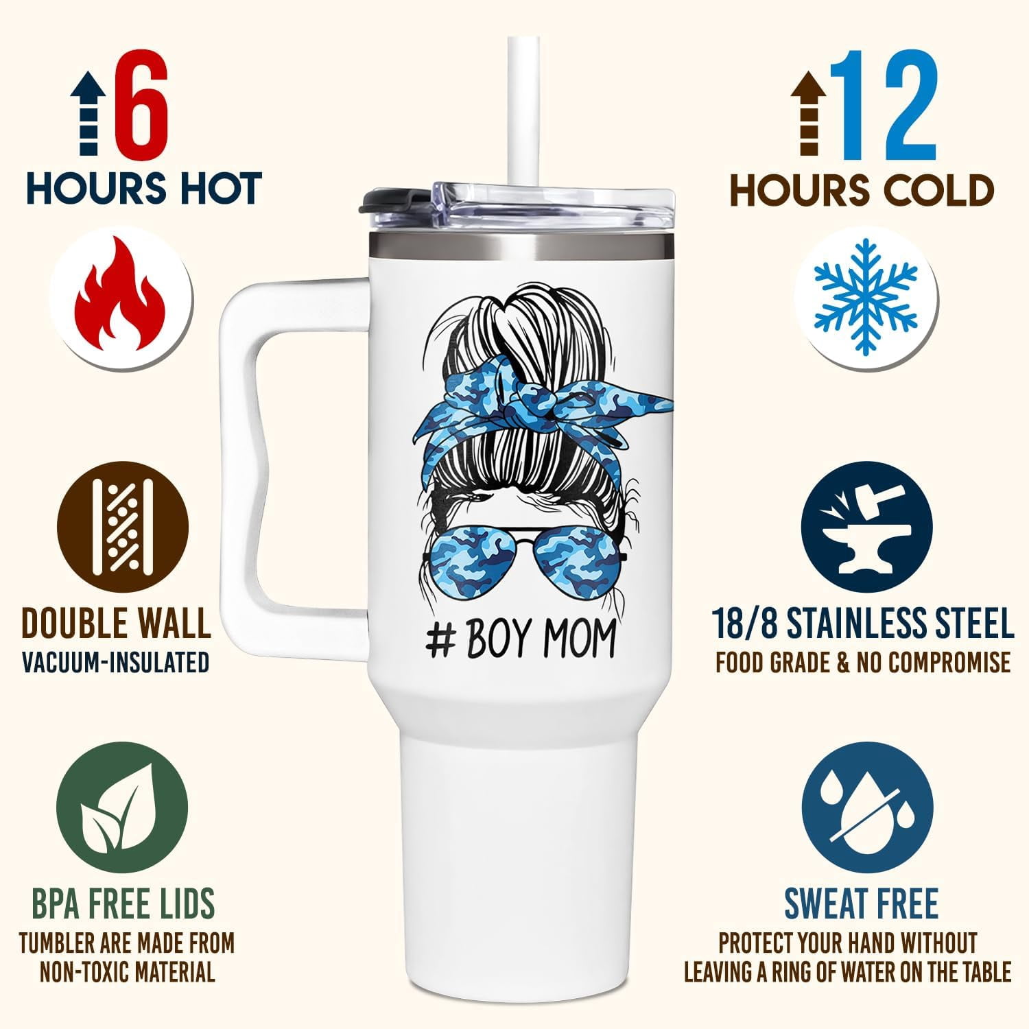 Mothers Day Gifts For Boy Mom, Boy Mom Gifts, Era - In My Boys Moms Era - Funny Tumbler 40oz With Handle