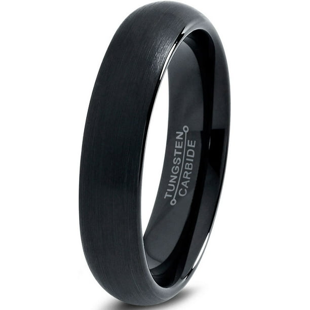Tungsten Wedding Band Ring 2mm for Men Women Comfort Fit Black Dome Round Polished Brushed Lifetime Guarantee