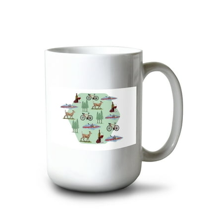 

Lantern Press 15 fl oz Ceramic Mug Shamong New Jersey Pine Tree Silhouettes Aqua Horizon Dishwasher & Microwave Safe