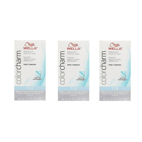 WELLA COLOR CHARM, HAIR COLOR Permanent Lightest Ash Blonde Liquid Toner (3 Pack) 3 x HC-T18