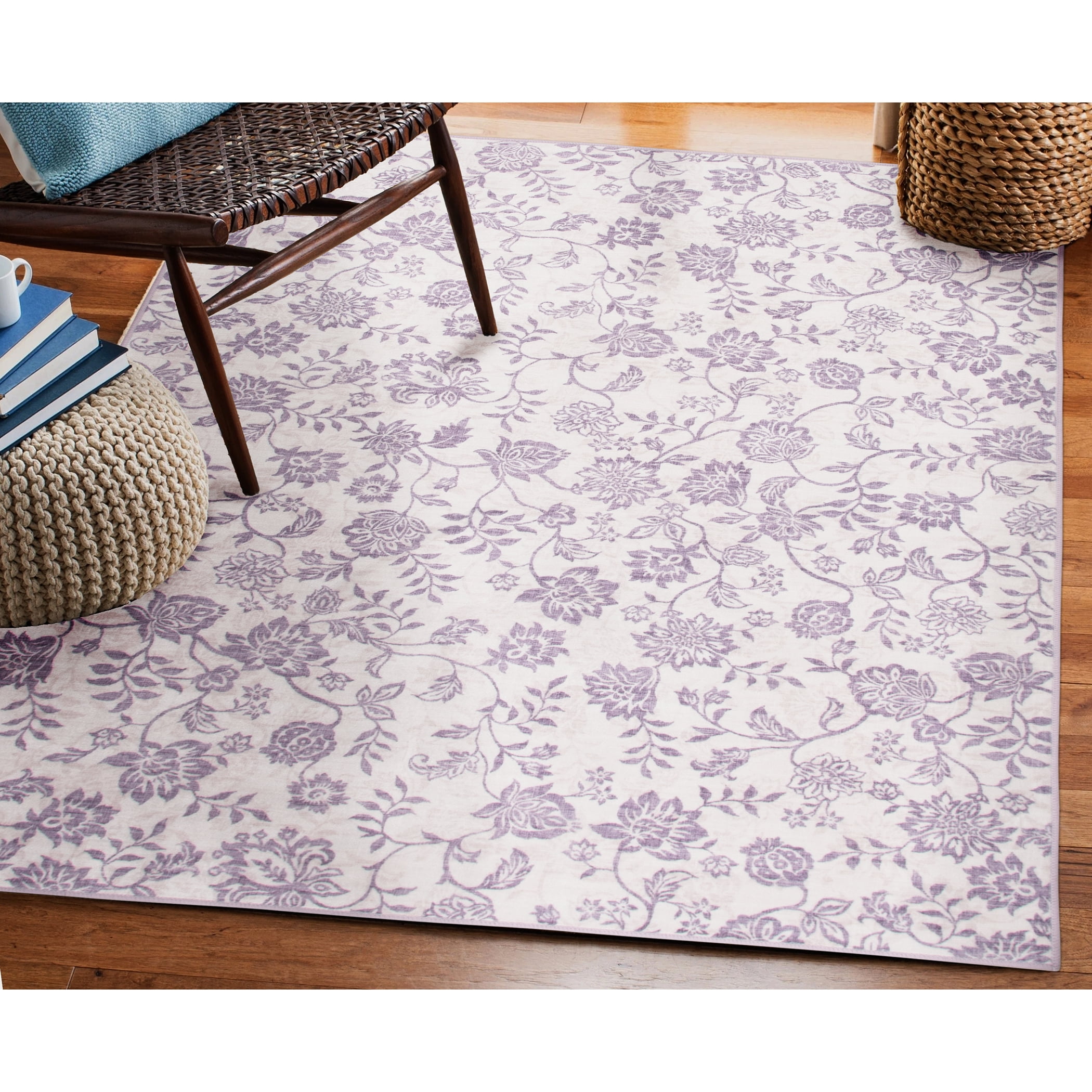 Mainstays Lavender Floral Faux Fur Indoor Accent Rug, 4'x5'6"