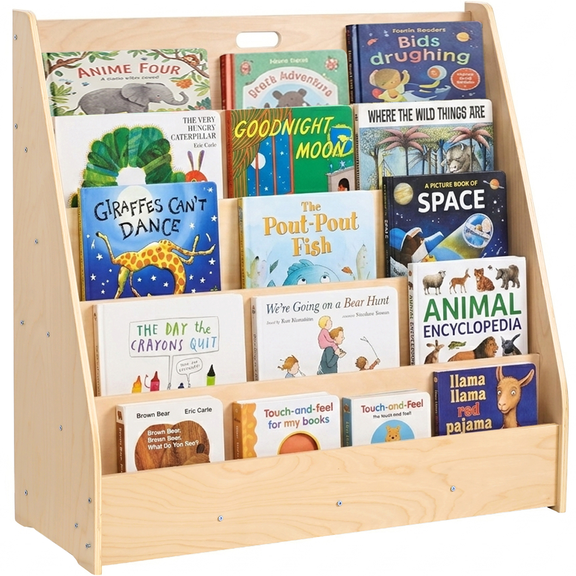 Sweet Time Kids Bookshelf Storage Organizer Nursery Bookshelves 5 Tier Triangular Wooden Baby Bookcase, Book Shelf for Toddler Playroom