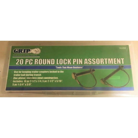 Grip 20pc Round Lock Pins Assortment Kit Zinc Plated Stainless Steel 16288
