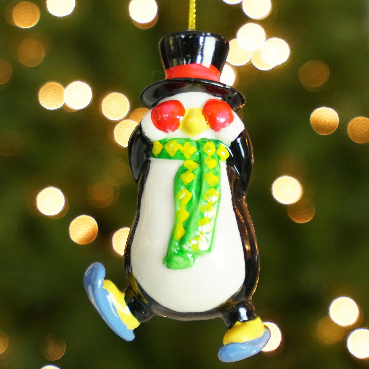 Penguins Ornament Kurt Adler Resin Festive Christmas Lights Set of 2 