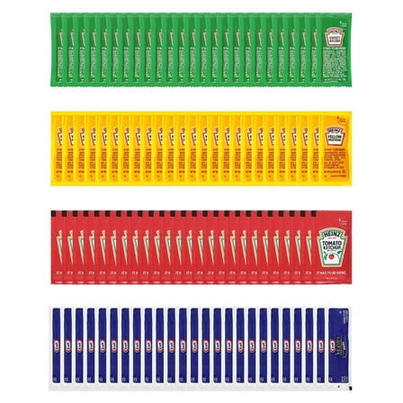 Heinz  Kraft Condiment Packets On the Go, Ketchup, Mustard, Relish, Mayo, 25 Packets Each, 100 Packets Total