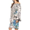 thumbnail image 4 of Sakkas Riza Women's Off Shoulder Long Sleeve Tunic Shirt Short Dress with Print - TW254-White - One Size Regular, 4 of 5