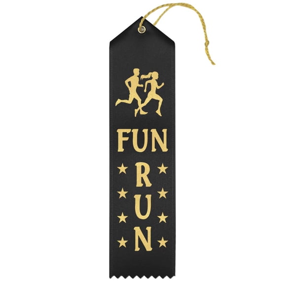 RibbonsNow Fun Run Ribbons - 25 Ribbons with Card & String (Black with Gold Print)
