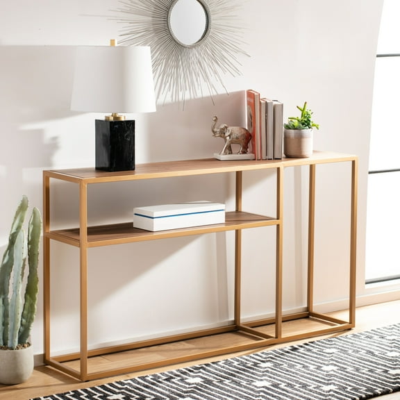 SAFAVIEH Octavia Glam 2-Tier Console Table, Walnut/Gold