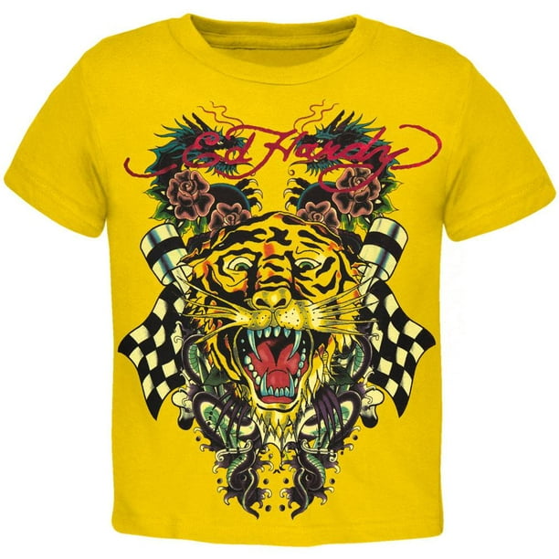 Ed Hardy - Tiger and Dragon Roar Yellow Youth T-Shirt 