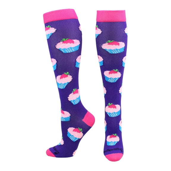 Cupcake Socks Over the Calf Length (Purple/Rose Pink, Medium)