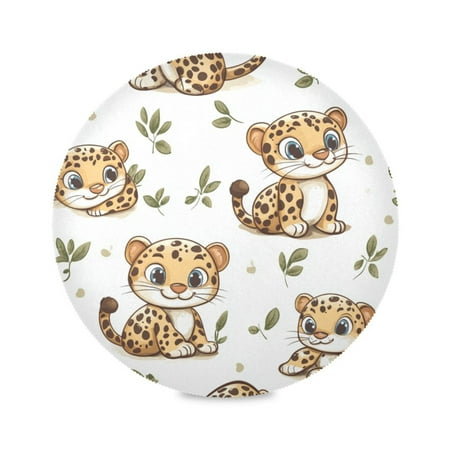 

WOBOGO Cute Cartoon Leopards Round Placemats Set of 4 Heat Resistant Washable Kitchen Table Decorations 15.4in