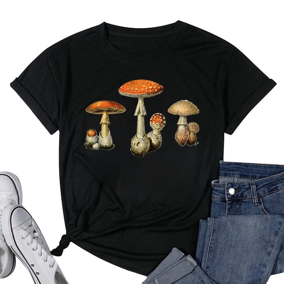Womens Goblincore Aesthetic Dark Academia Cottagecore Mushroom T-Shirt Black Small
